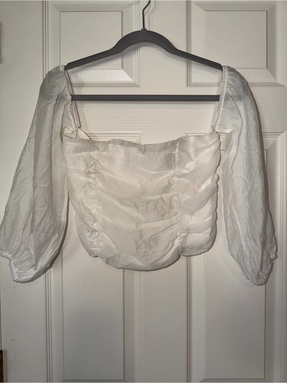 Sugarlips White Ruched Puff Sleeve Crop Top